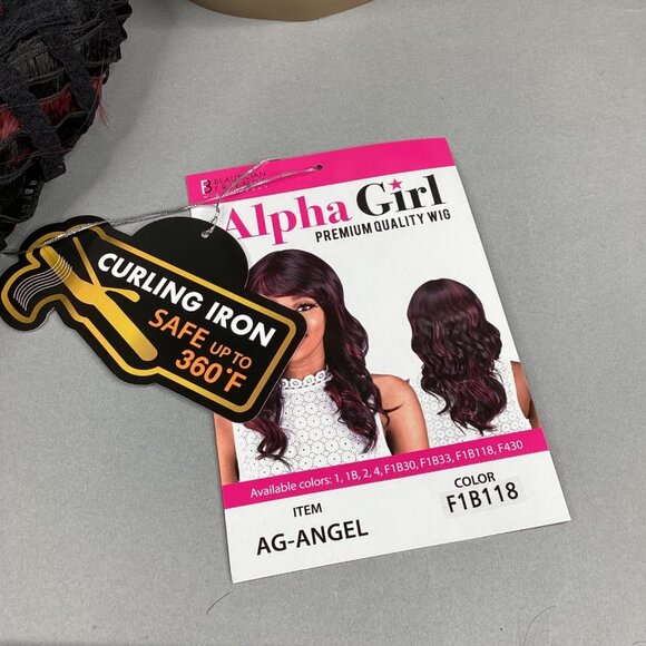 Angel Wig #F1B/118 Off Black Burgundy Long Body Wave Classic Cap Adjustable Synt - Picture 8 of 9